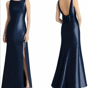 ALFRED SUNG Dupioni Satin Trumpet Bow Midnight Navy Gown